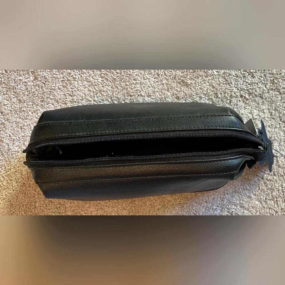 Black Leather Toiletry Bag, New with Tags